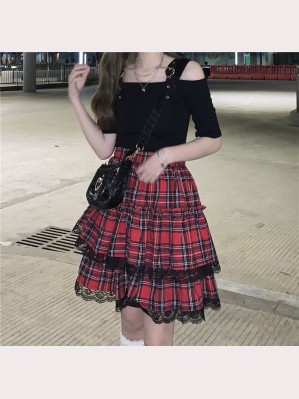 Cake Lace Plaid Lolita Style Skirt (WS29)